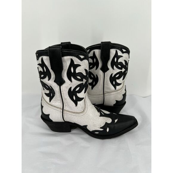 Laredo Aladina Boots Distressed White Leather Black Overlay Size 8 Western Cowgi - Picture 10 of 14